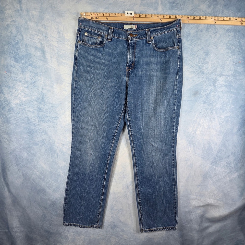 Levis 505 Straight Leg Jeans Womens 12 Short Medium Wash Blue Denim Stretch